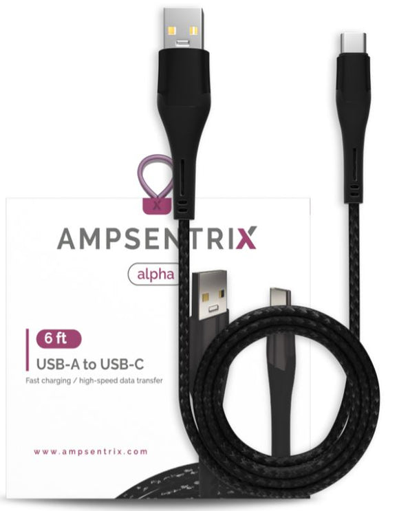 6 Ft USB Type C To USB Type A Cable (AmpSentrix) (Alpha) (Black)