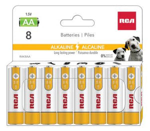 RCA 8 Pack AA Alkaline Batteries Mercury Free - RAK8AA