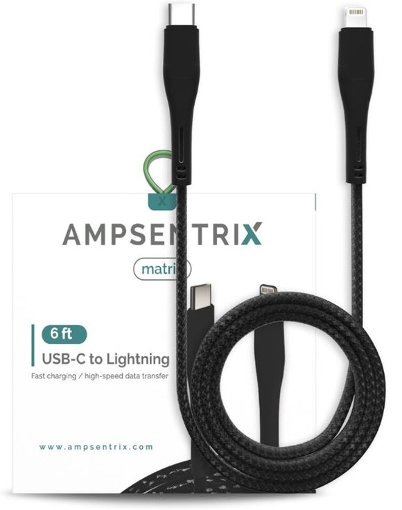 6 ft Non-MFI USB Type C To Lightning Cable (AmpSentrix) (Matrix) (Black)