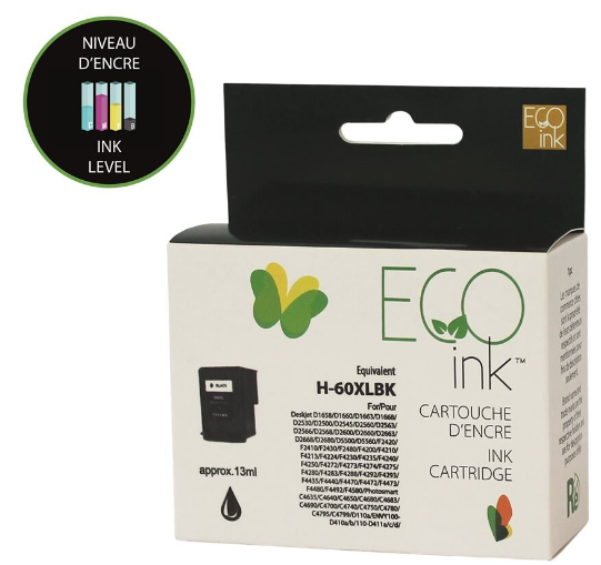 ECOink Remanufactured ink Replacement for HP 60XL Black