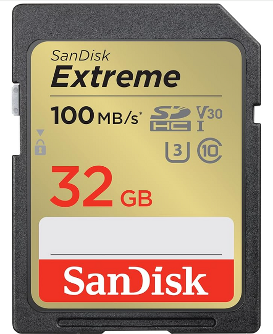 SanDisk 32GB Extreme SDHC UHS-I Memory Card - C10, U3, V30, 4K, UHD, SD Card - SDSDXVT-032G-GNCIN