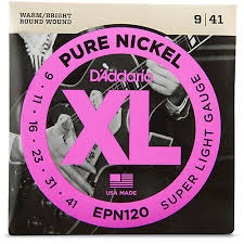 D'Addario EPN120 PURE Nickel Electric Guitar Strings, Super Light, 9-42