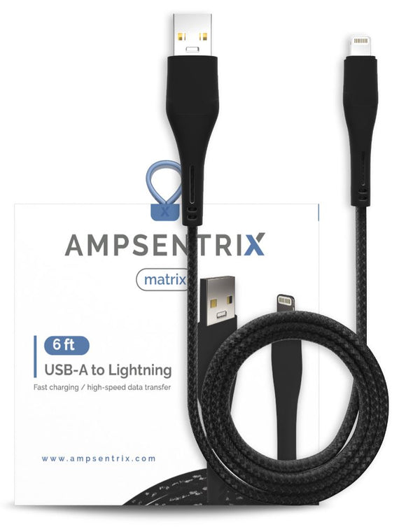 6 FT LIGHTNING TO USB TYPE A CABLE (AMPSENTRIX) (MATRIX) (BLACK)